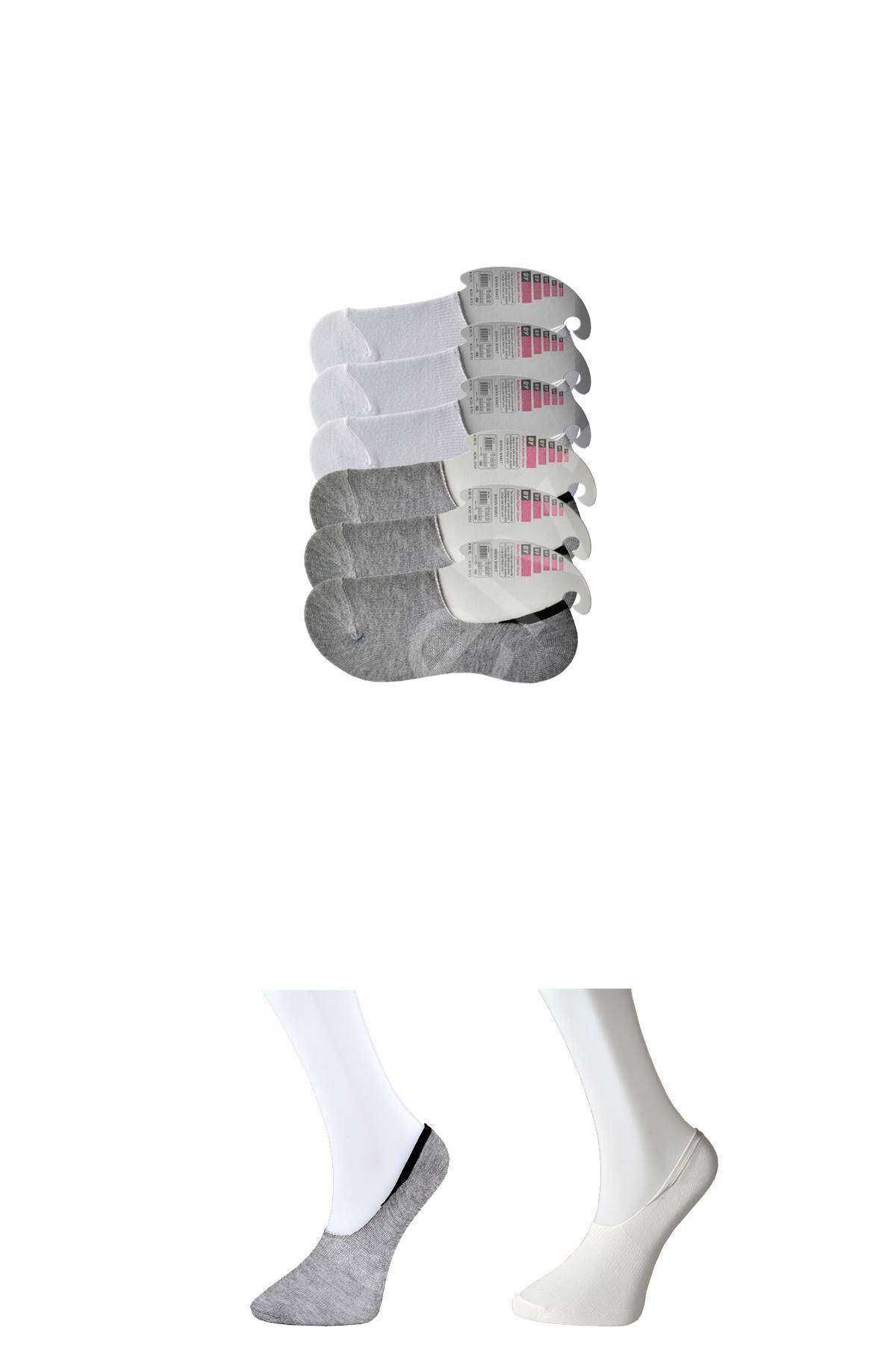 Gri Ve Beyaz Kadın Babet Çorap 6 Çift