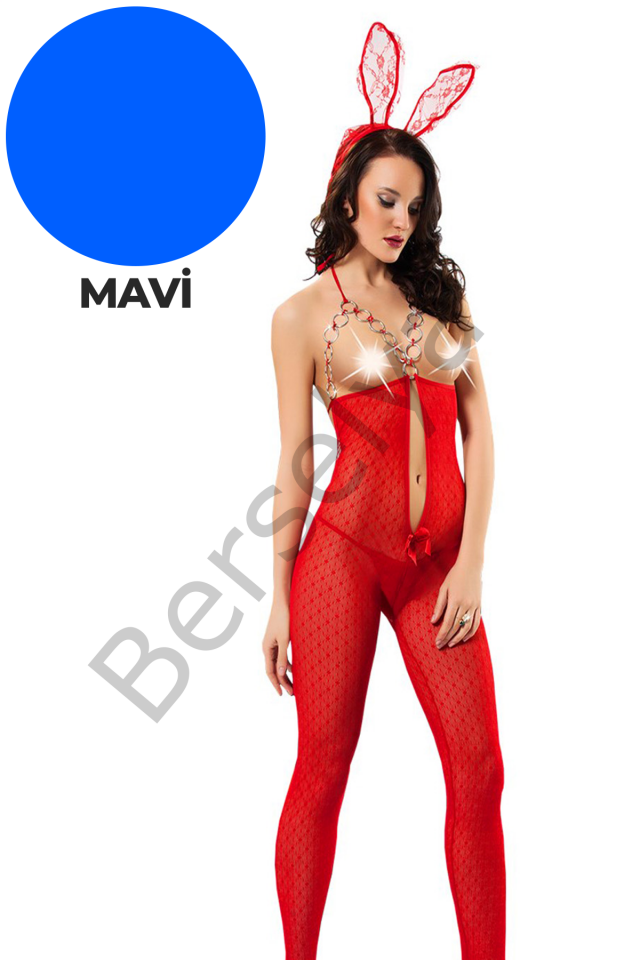 Mavi Zincirli Dantel Vücut Çorabı - 1009