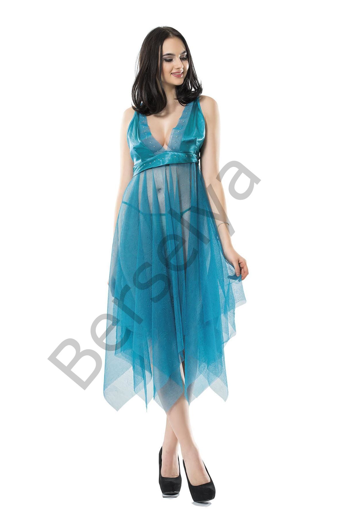 Turkuaz Tül Gecelik - 637b