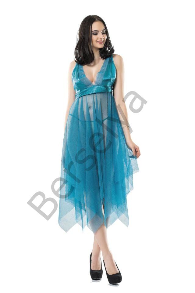 Turkuaz Tül Gecelik - 637b