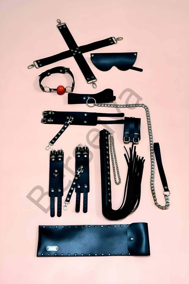 Kırbaç Kelepçe Set, 7'li Fantezi Kelepçe Takım, El-ayak Kelepçesi, Maske, Ağız Topu - Brf1311