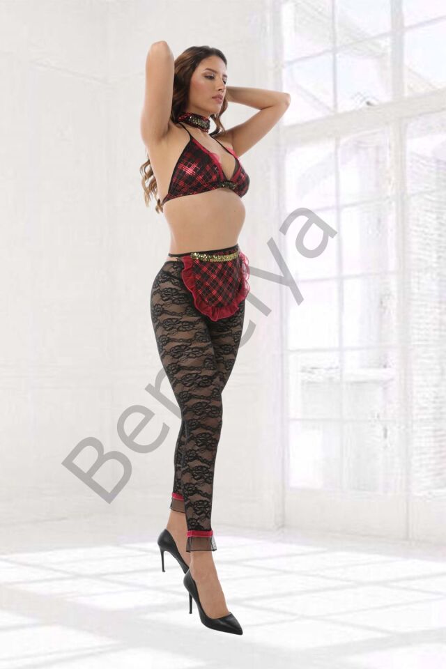 Siyah Kırmızı Fantezi Hizmetçi Kostüm - 4004