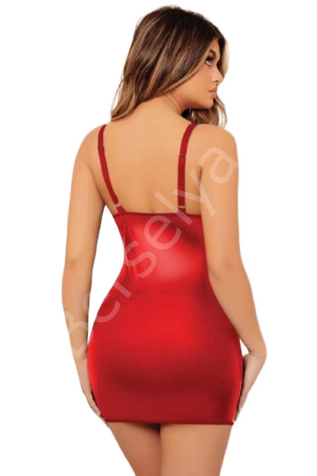 Kadın Fantezi Deri Kostüm Harness Erotik Kıyafet D21032 Kırmızı