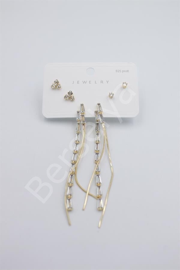Çoklu Set Küpe - Altın Altın