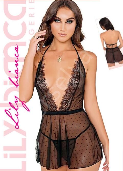 Siyah Askılı Dantel Transparan Babydoll  958