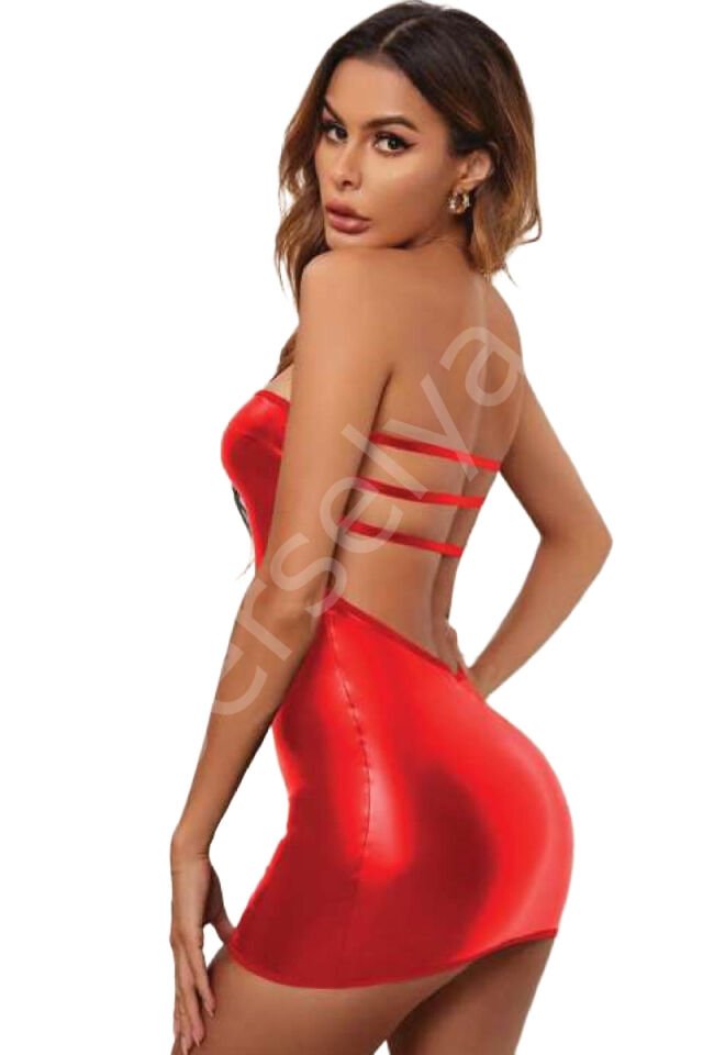 Kadın Fantezi Deri Kostüm Harness Erotik Kıyafet D21034 Kırmızı