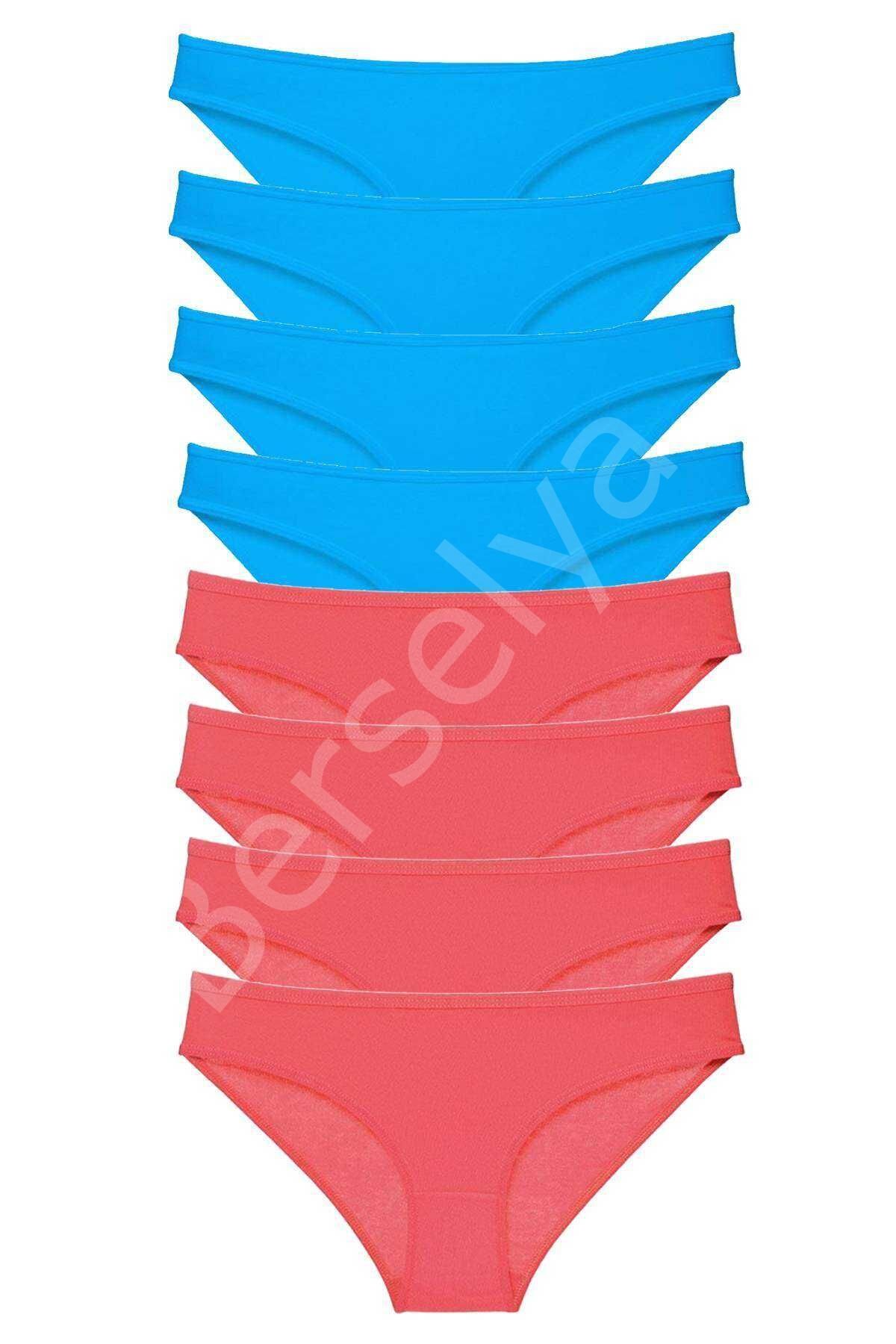 8 adet Süper Eko Set Likralı Kadın Slip Külot Fuşya ve Mavi L