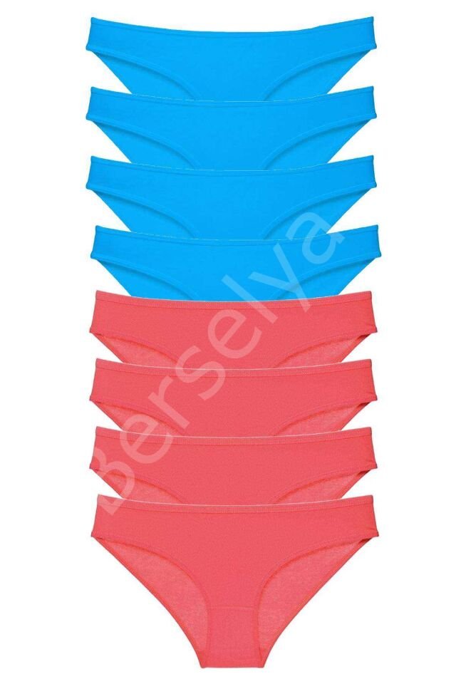 8 adet Süper Eko Set Likralı Kadın Slip Külot Fuşya ve Mavi L