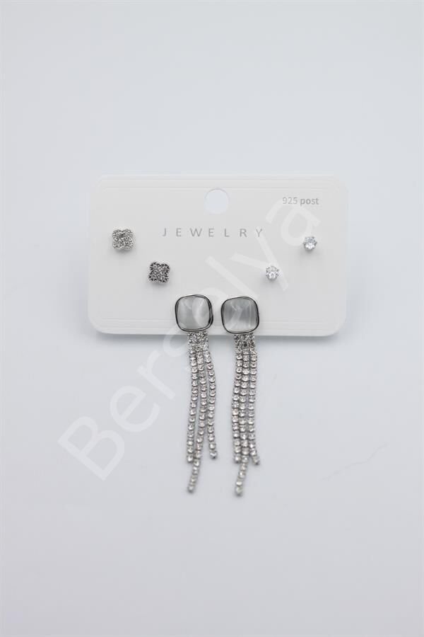 Çoklu Set Küpe - Gümüş Gümüş