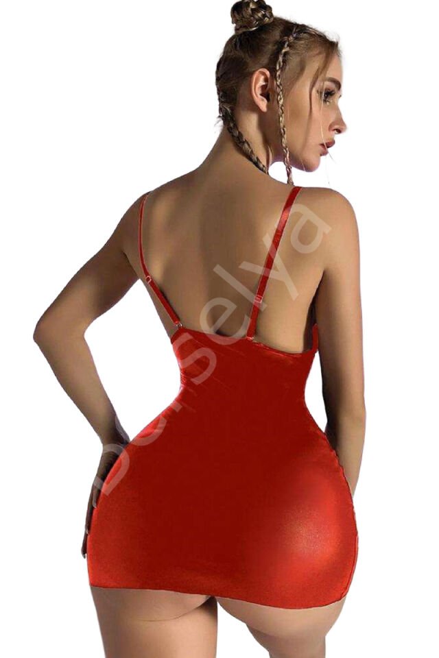 Kadın Fantezi Deri Kostüm Harness Erotik Kıyafet D21047 Kırmızı