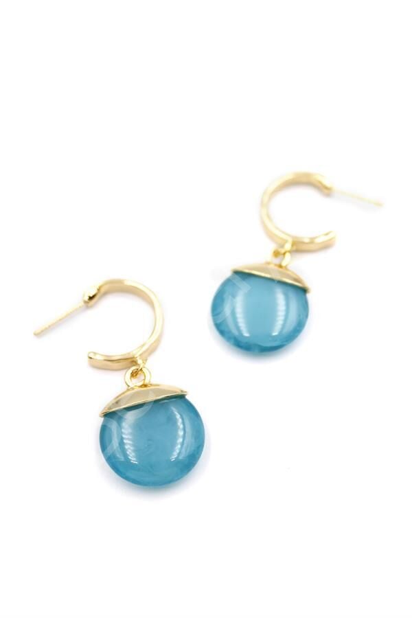 Taşlı Halkalı Küpe - Turkuaz