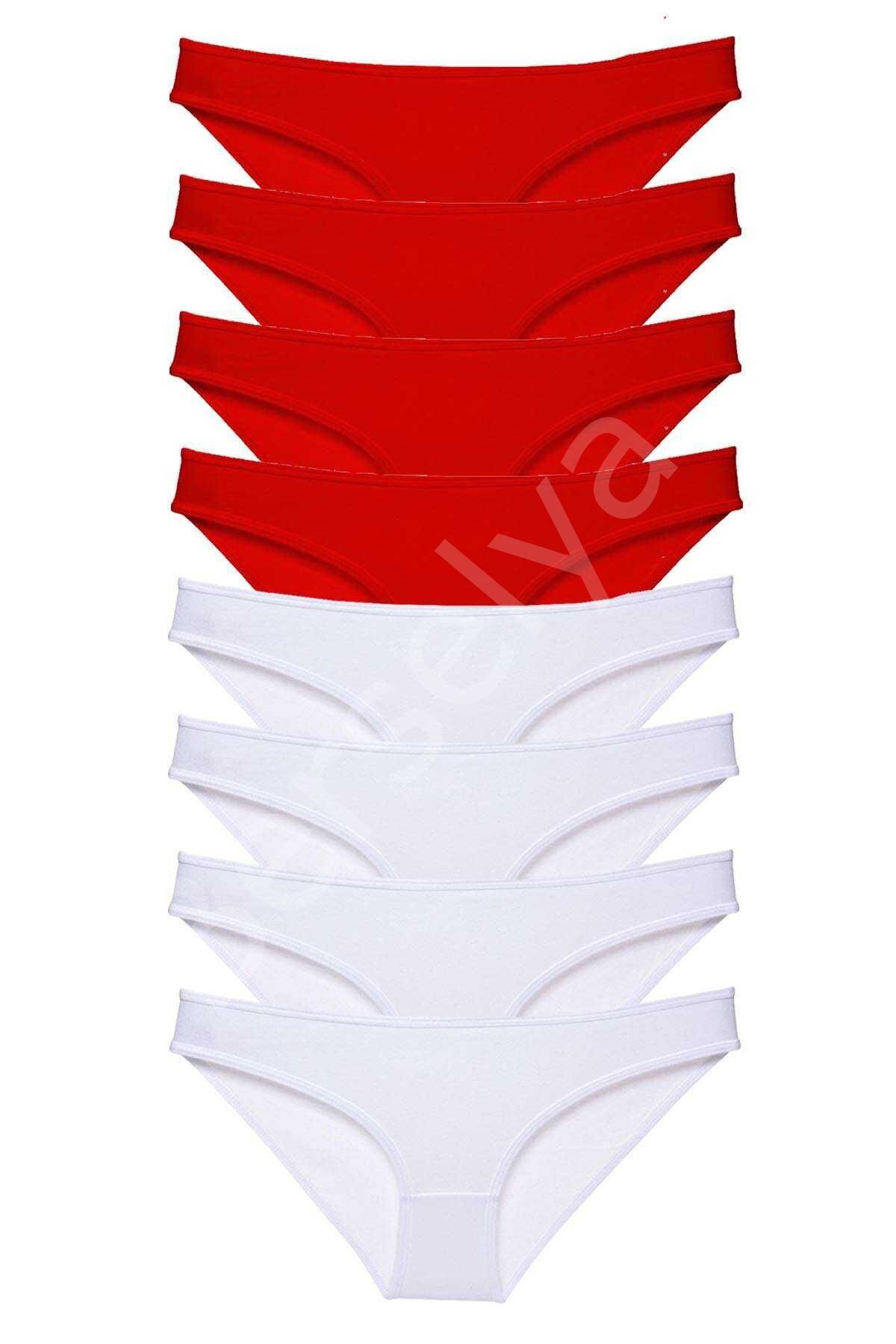 8 adet Süper Eko Set Likralı Kadın Slip Külot Kırmızı Beyaz M