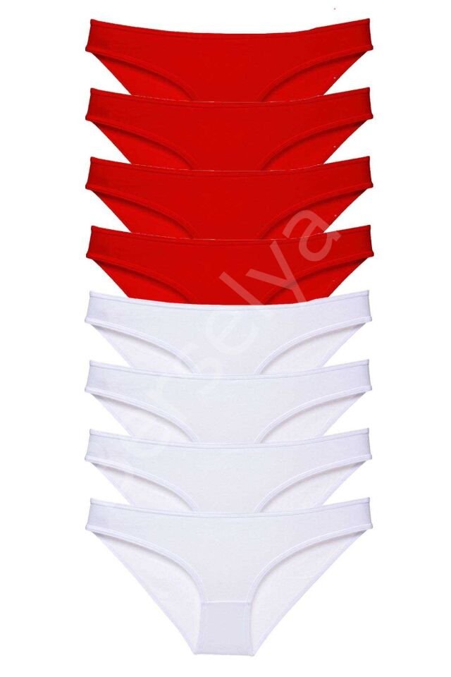 8 adet Süper Eko Set Likralı Kadın Slip Külot Kırmızı Beyaz M