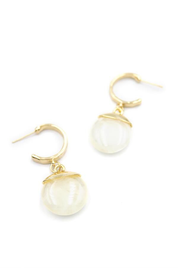 Taşlı Halkalı Küpe - Krem