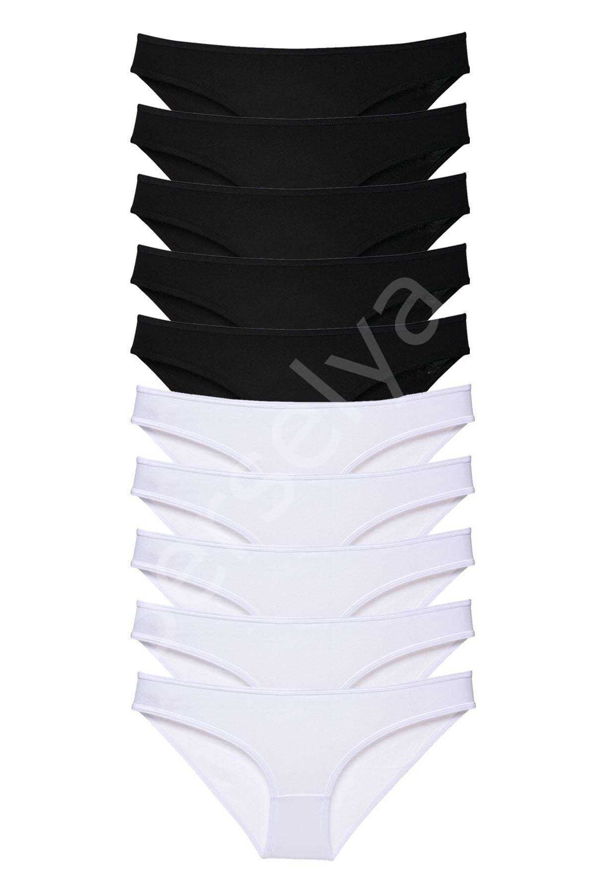 10 Adet Eko Set Likralı Kadın Slip Külot Siyah Beyaz