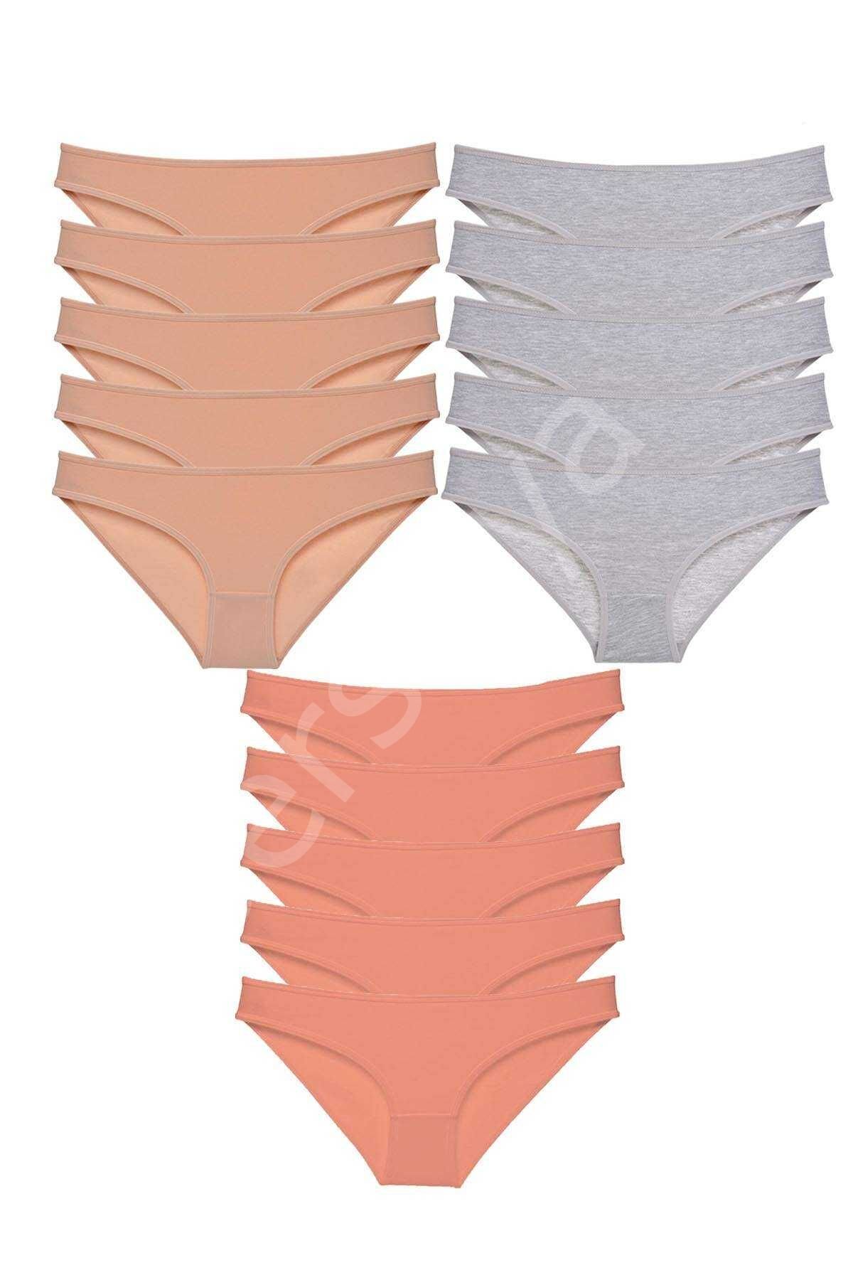 15 adet Süper Eko Set Likralı Kadın Slip Külot Ten Gri Pudra S