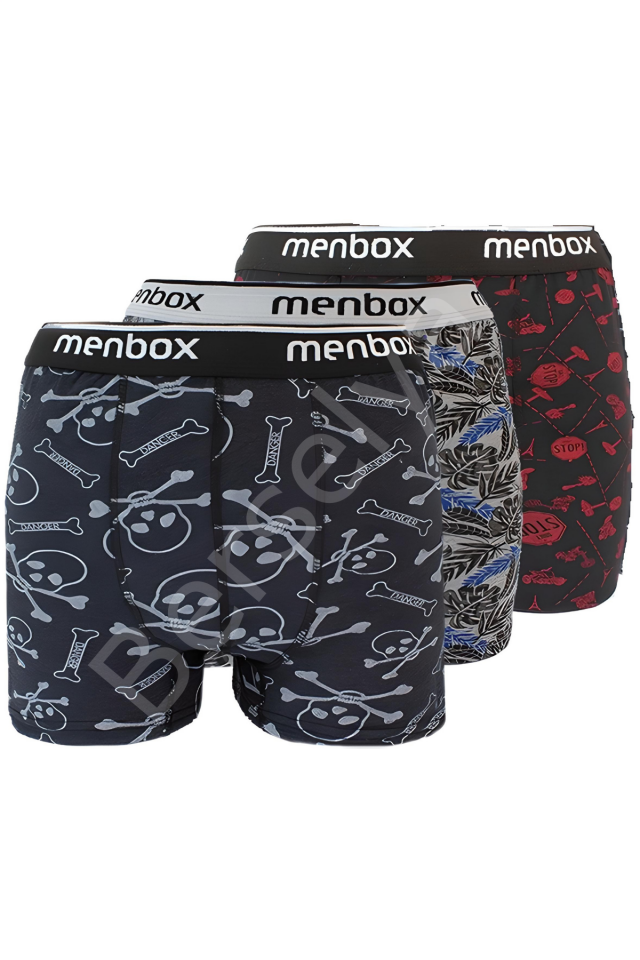 3 Adet Likralı Erkek Boxer Karışık Desenli Pamuklu