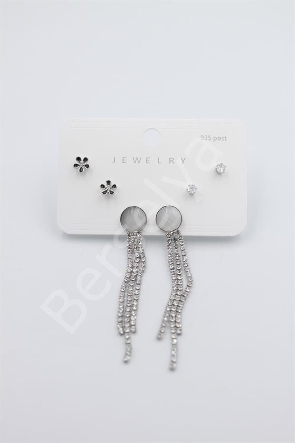 Çoklu Set Küpe - Gümüş Gümüş