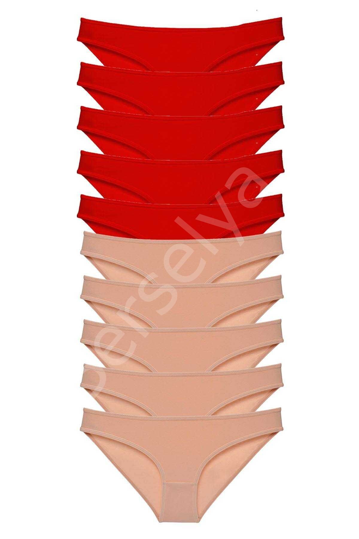 10 Adet Eko Set Likralı Kadın Slip Külot Kırmızı Ten