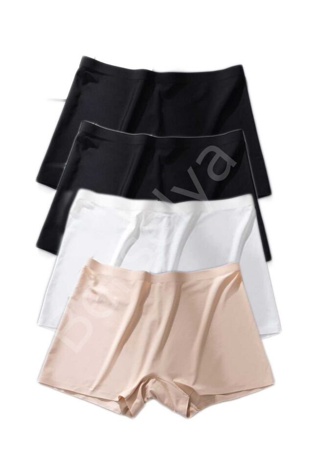 4 Adet Kadın Dikişsiz Görünmez İz Yapmaz Mini Şort Boxer Siyah Beyaz Ten XL