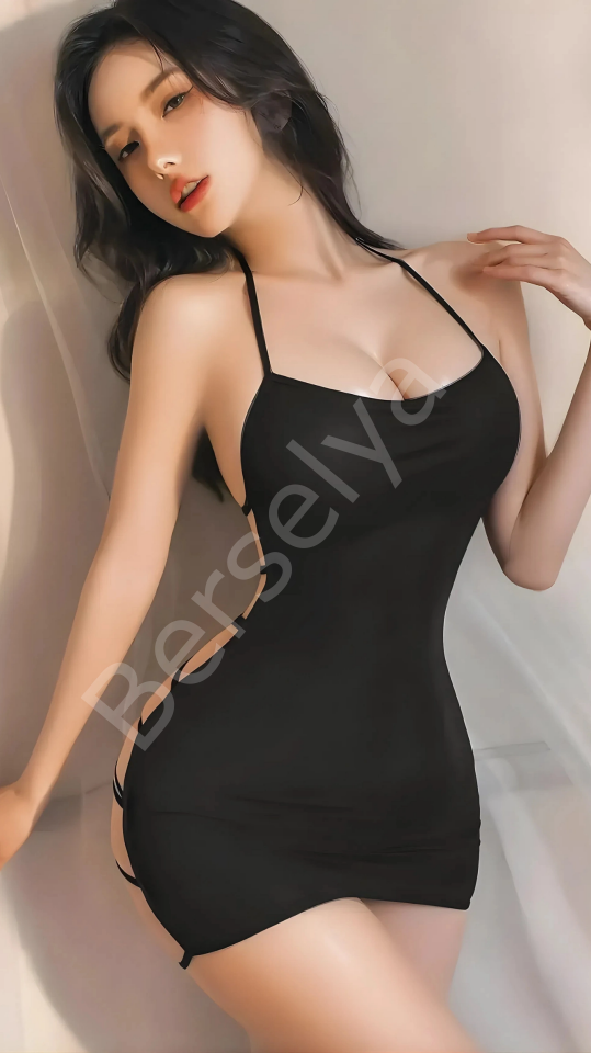 Luna Lora Siyah Transparan Dekolteli İp Detaylı Seksi Fantezi Kadın Gecelik