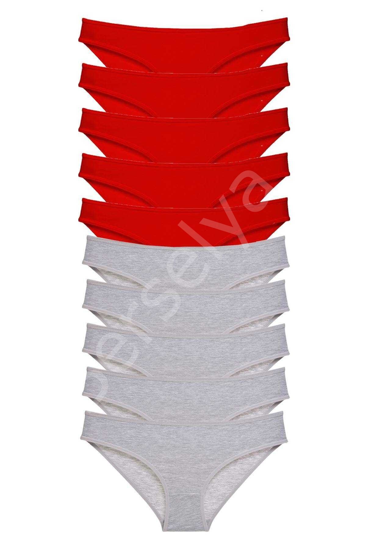 10 Adet Süper Eko Set Likralı Kadın Slip Külot Kırmızı Gri
