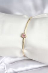 Pembe Zirkon Taşlı Kalp Model Gold Renk Kadın Bileklik