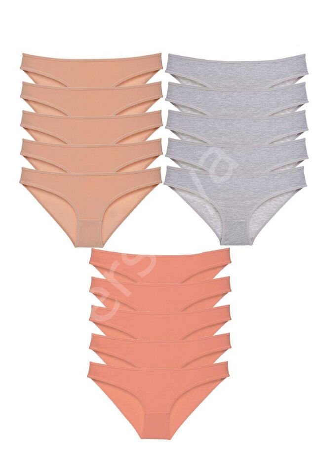 15 adet Süper Eko Set Likralı Kadın Slip Külot Ten Gri Pudra XL