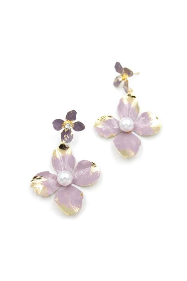 Metal Çiçek Küpe - Pembe