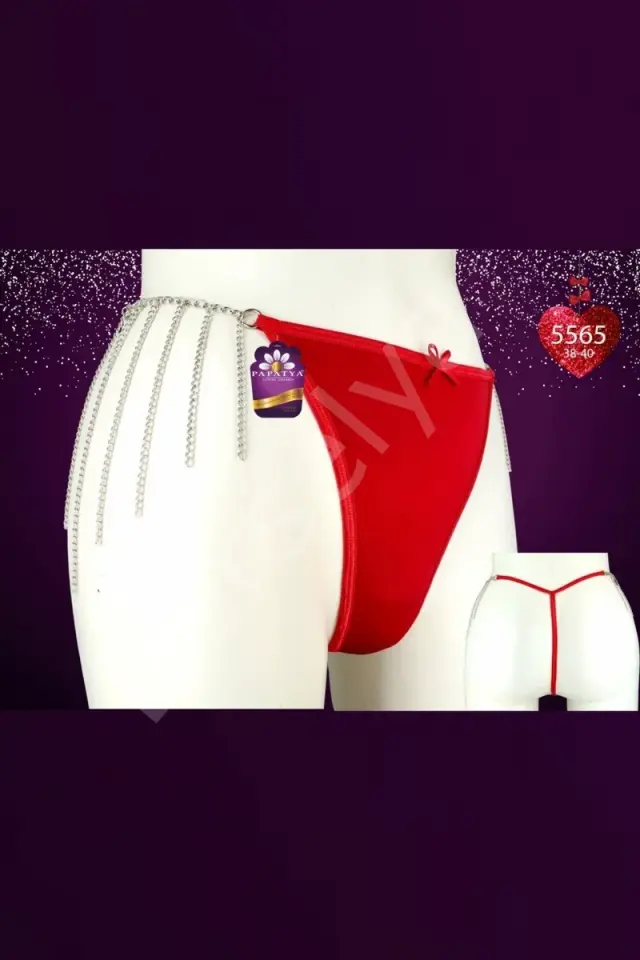 Tanga On Parlak Jars Arka Ip Yanlar Zincirli Kırmızı Pt5565