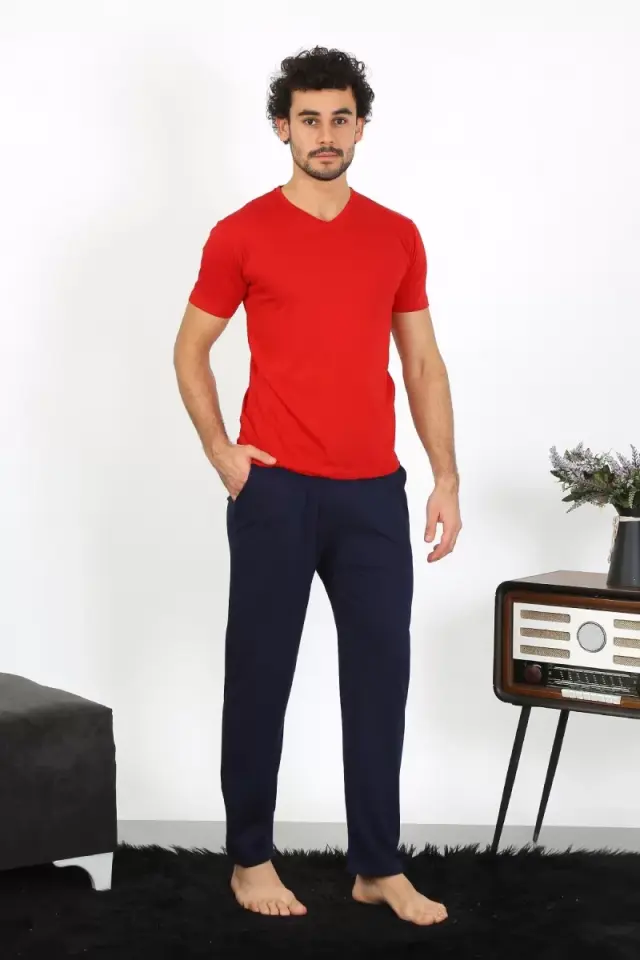 Erkek Penye Kırmızı 3'lü Pijama Takımı