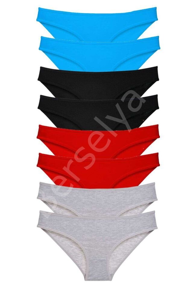8 adet Süper Eko Set Likralı Kadın Slip Külot Siyah Kırmızı Gri Mavi S