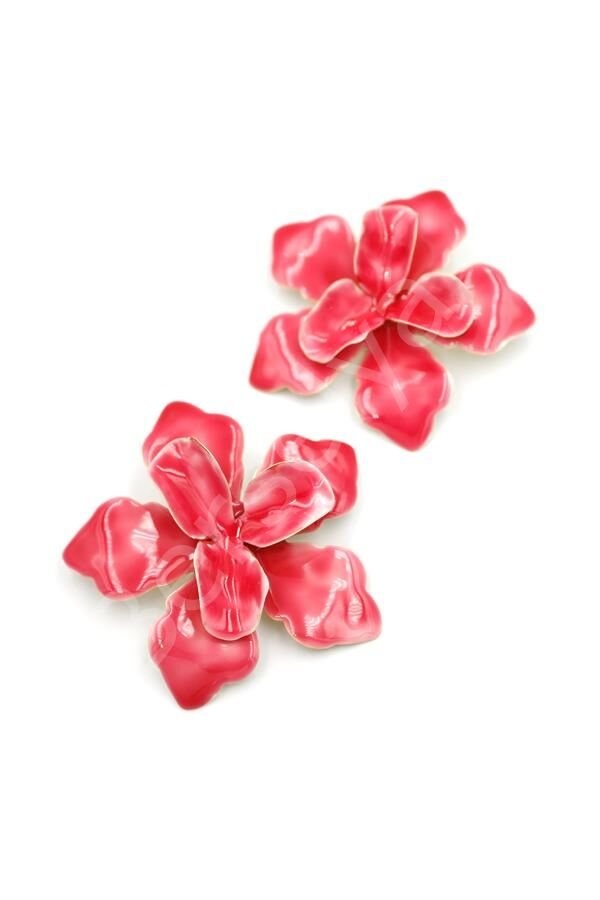 Metal Çiçek Küpe - Pembe