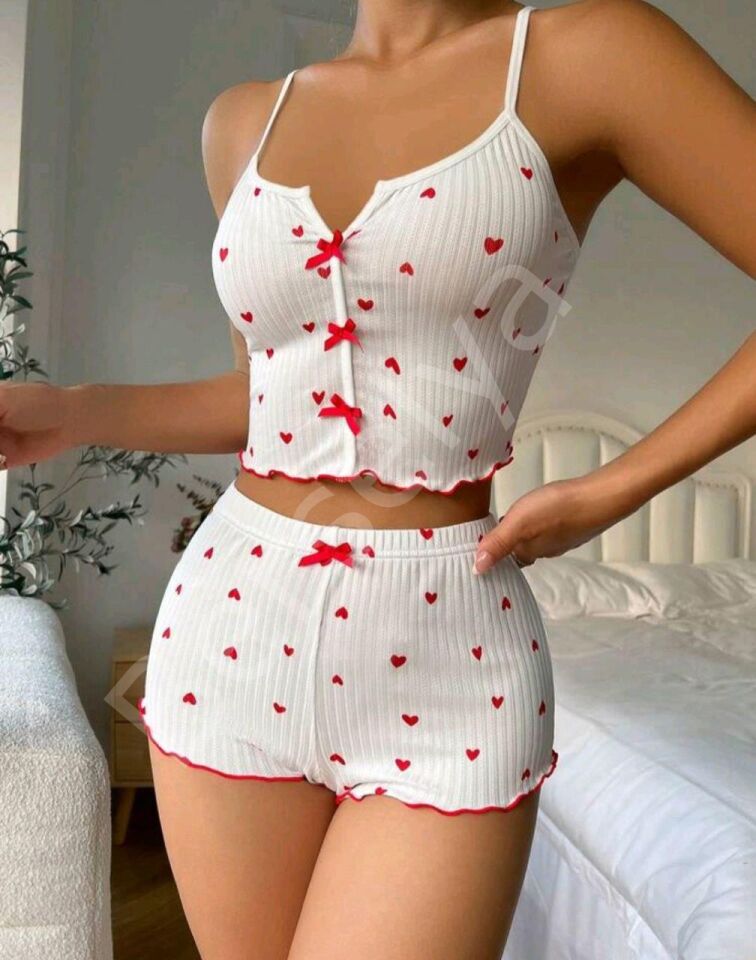 Kadın Beyaz Fiyonk Desenli Seksi Gecelik Takım 6640