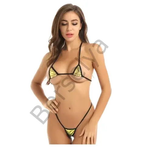 Fantezi Seksi Altın Üçgen Kesim Sütyen String Takım