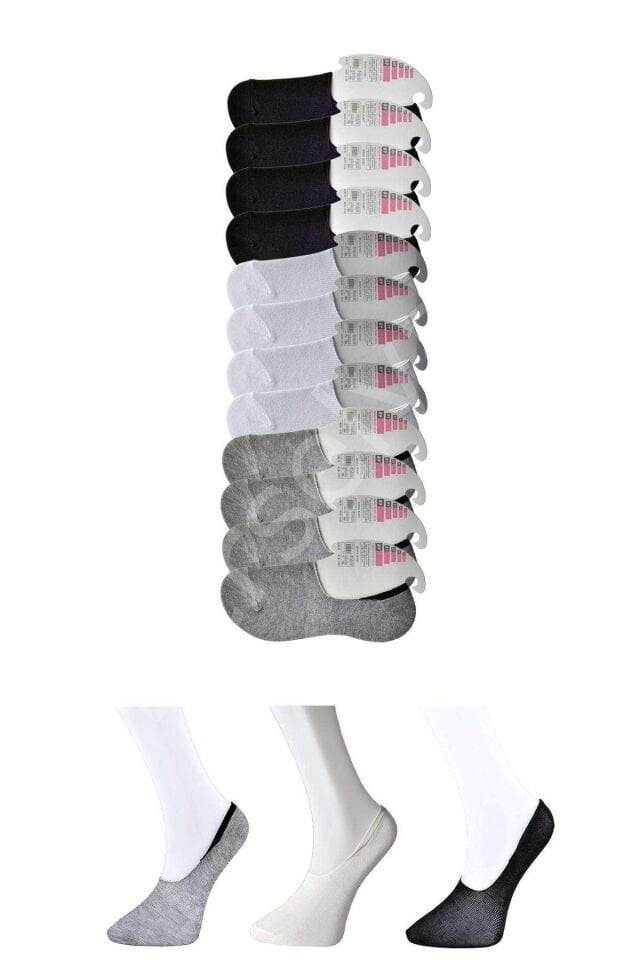 Siyah Gri Ve Beyaz Kadın Babet Çorap 12 Çift
