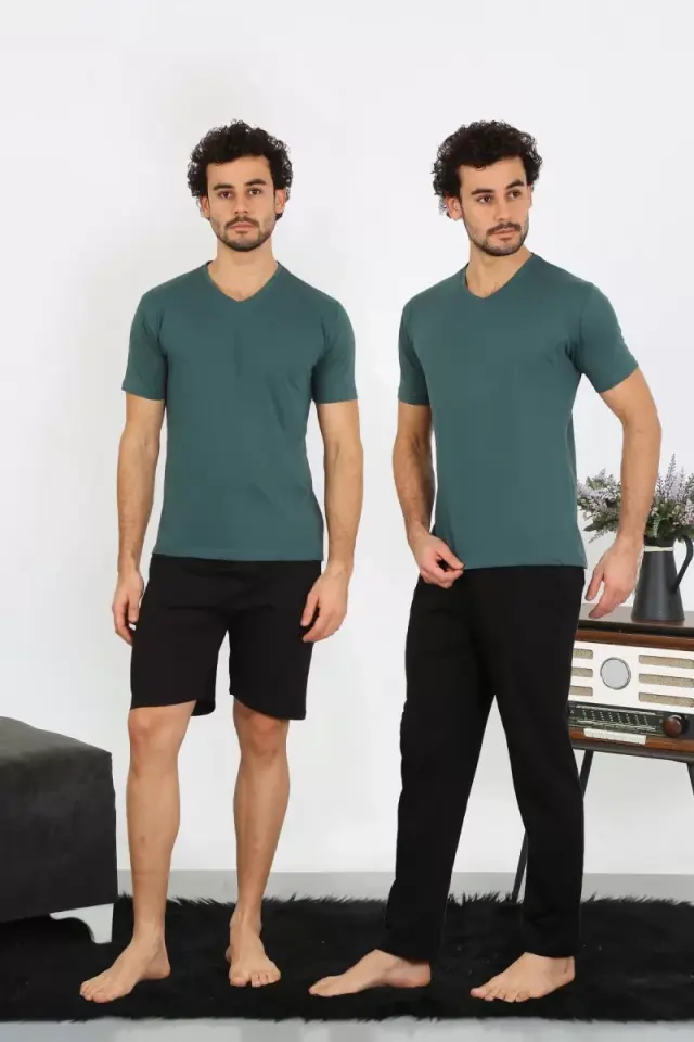 Erkek Penye Petrol Rengi 3'lü Pijama Takımı