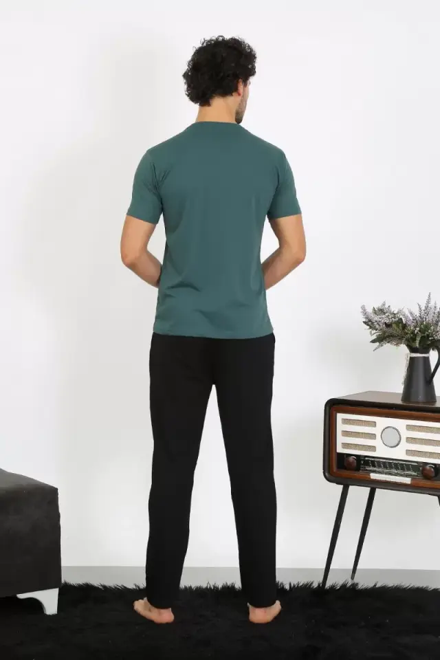 Erkek Penye Petrol Rengi 3'lü Pijama Takımı