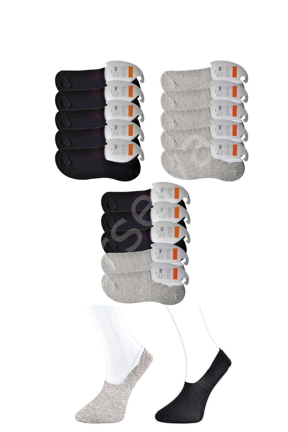 Siyah Ve Gri Erkek  Babet Çorap 15 Çift