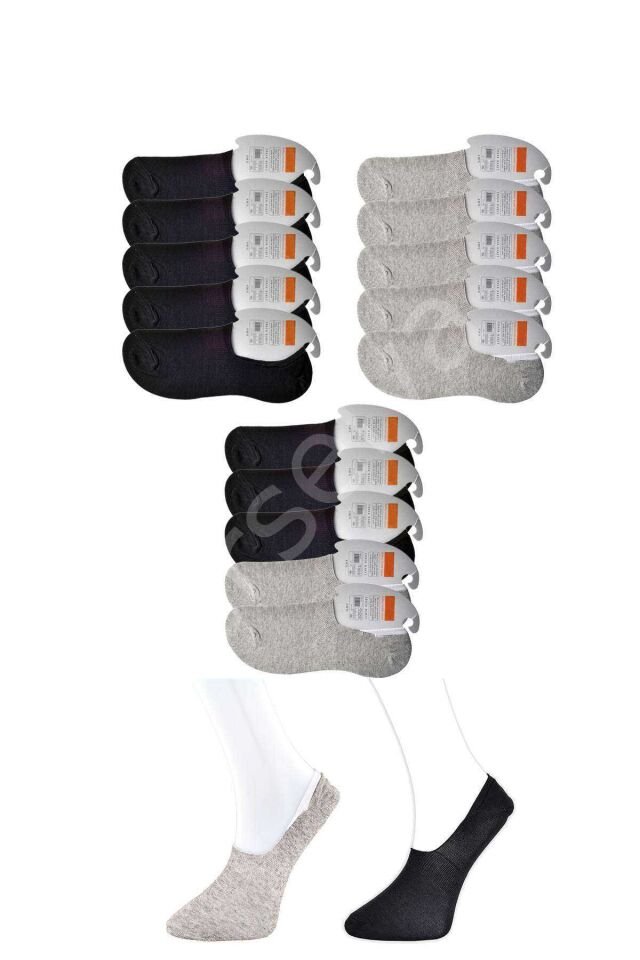 Siyah Ve Gri Erkek  Babet Çorap 15 Çift
