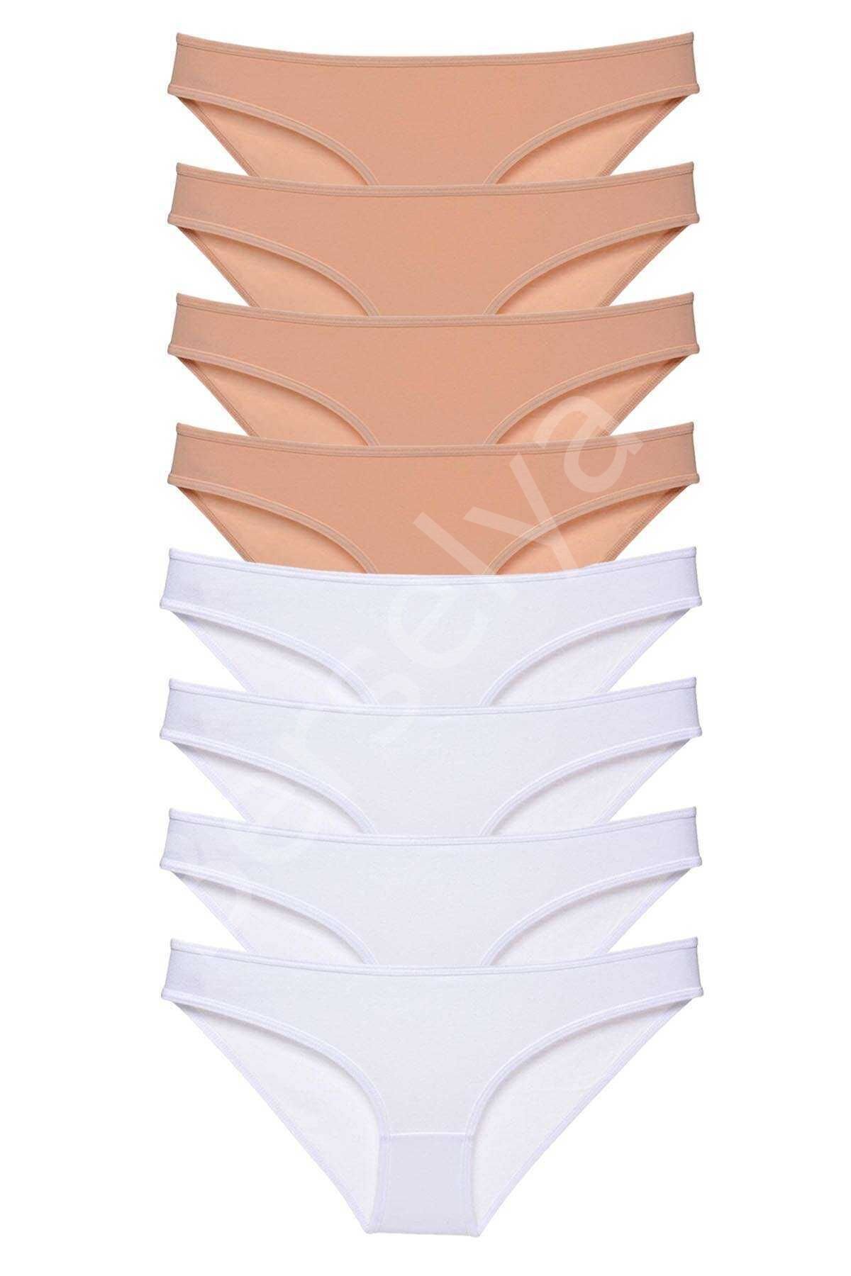 8 adet Süper Eko Set Likralı Kadın Slip Külot Ten Beyaz M