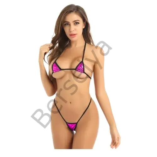 Fantezi Seksi Pembe Üçgen Kesim Sütyen String Takım