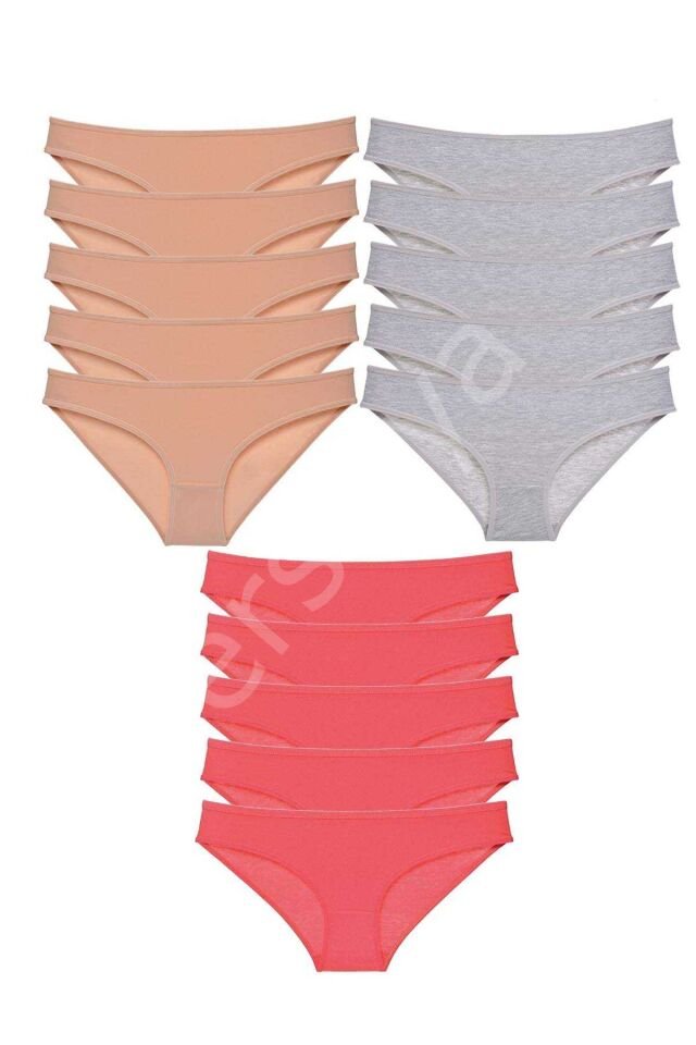 15 adet Süper Eko Set Likralı Kadın Slip Külot Ten Gri Fuşya S
