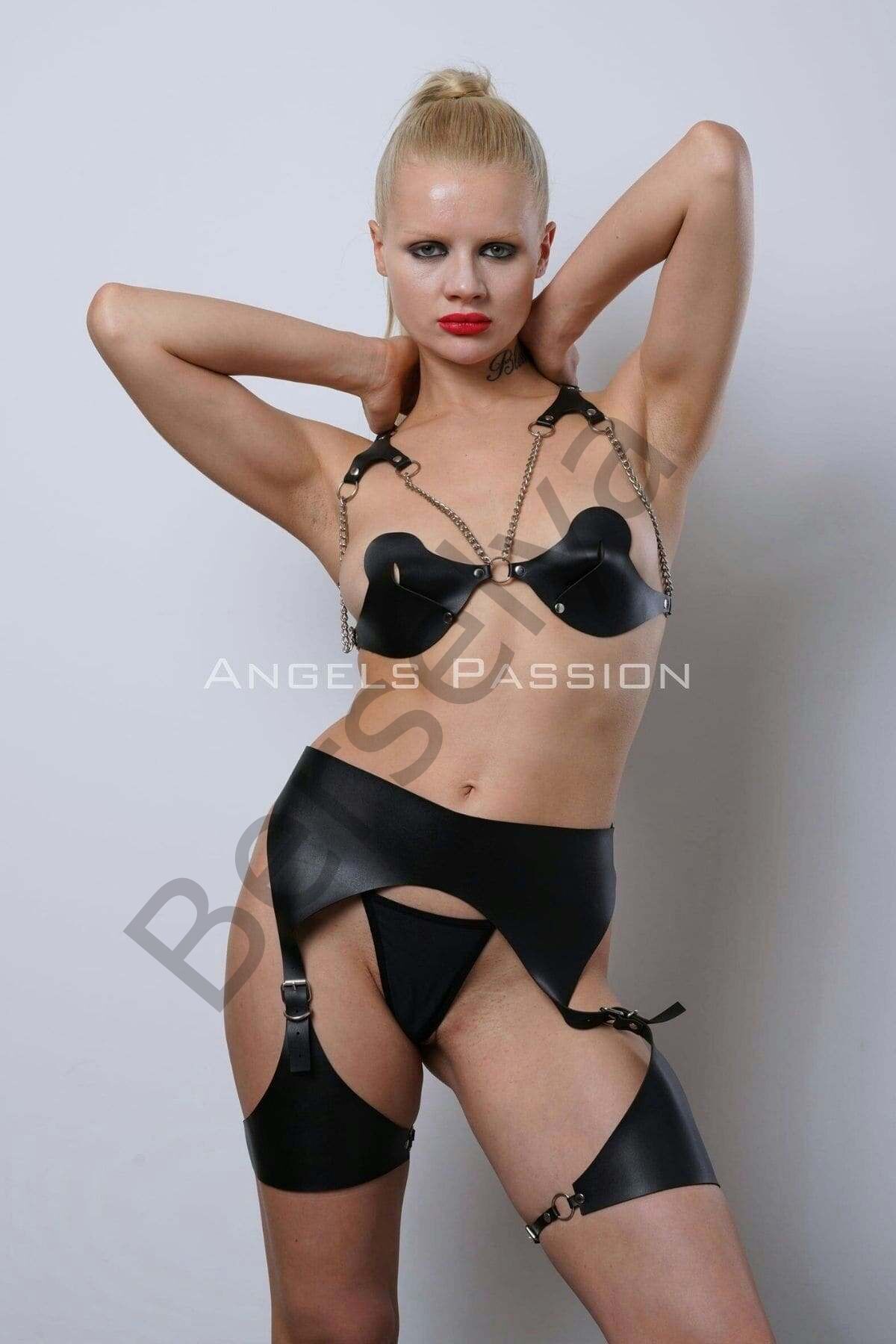 Deri Jartiyer Harness Takım, Kadın Fantezi İç Giyim - Brf1220