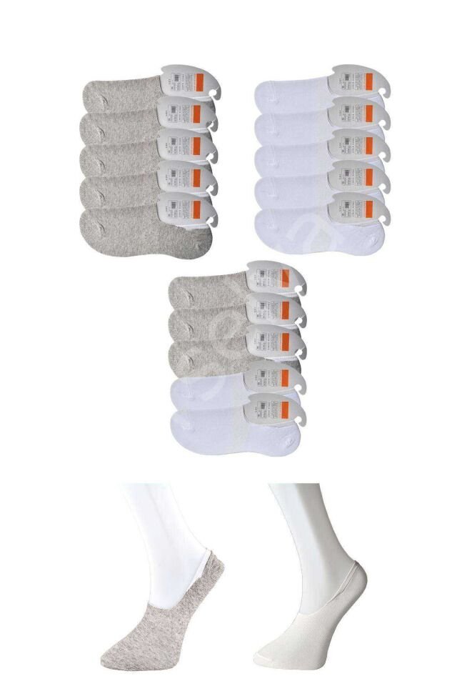 Gri Ve Beyaz Erkek  Babet Çorap 15 Çift
