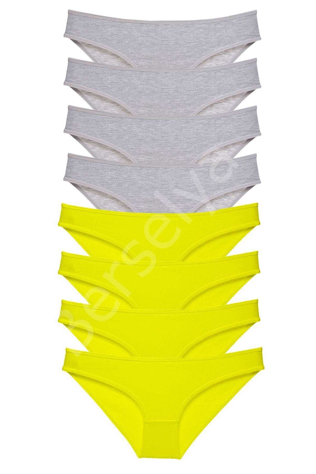 8 adet Süper Eko Set Likralı Kadın Slip Külot Sarı Gri