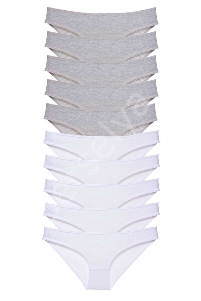 10 Adet Süper Eko Set Likralı Kadın Slip Külot Gri Beyaz