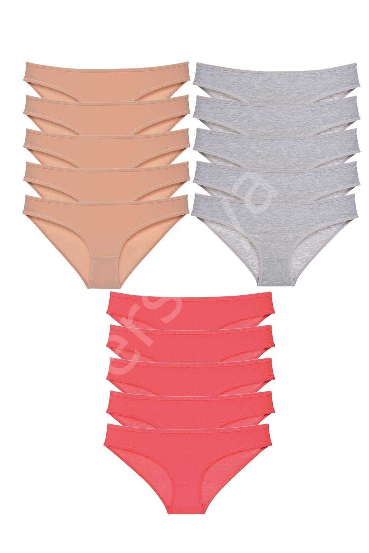 15 adet Süper Eko Set Likralı Kadın Slip Külot Ten Gri Fuşya XL