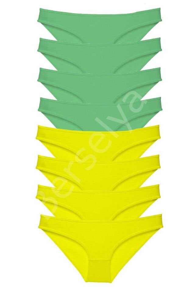 8 adet Süper Eko Set Likralı Kadın Slip Külot Sarı Yeşil