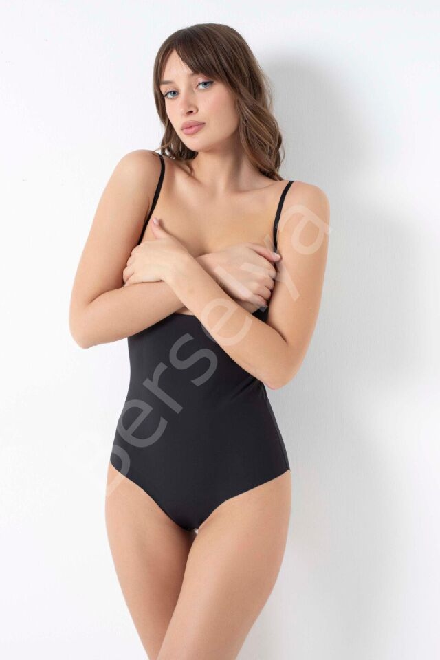 Mikro Kumaş Göğüs Altı Yapıştırma Paçaları Silikon Bantlı Alttan Kancalı Sıkı Badi Siyah Korse